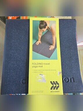 All In Motion Folding Travel Yoga Mat Navy Blue 3mm Rubber 72in x 24in